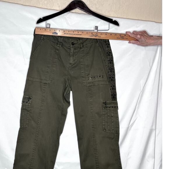 Sundance womens size 8 pants army green embroidery cotton tapered  boho, - Picture 5 of 12